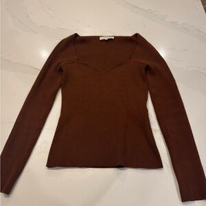 Sezane Ribbed Long Sleeve Sweater in brown